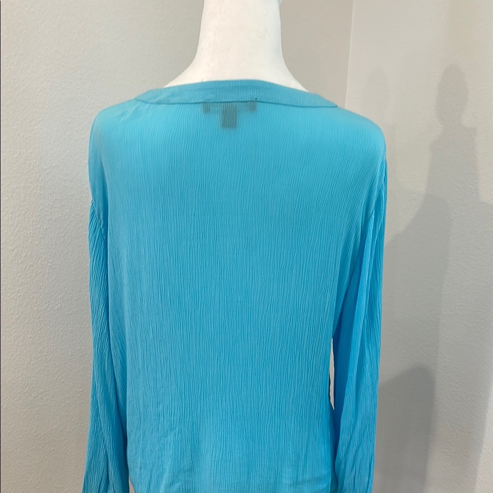 INC International Concepts Turquoise Lace-Up Blouse - Picture 8 of 10